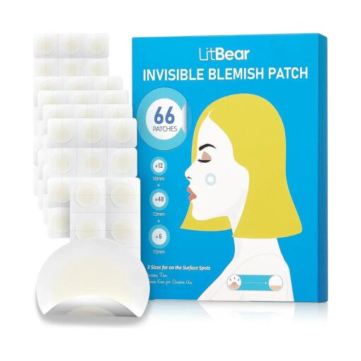 LitBear Pimple Patches, Invisible Spot Cover, Hydrocolloid Acne Patches for Face with Thinner Outer Edge, Salicylic Acid Blemishes Zits Absorbing Patch for Whiteheads, Cystic Acne, 3 Sizes 66 Dots