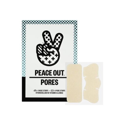 PEACE OUT Skincare Pore Minimizing Strips, Hydrocolloid Pore-Refining Nose and Face Strips with Retinol & Vitamin A to Shrink Enlarged Pores and Remove Blackheads ( 4 pore and 4 nose strips )