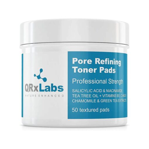 Pore Refining Toner Pads with Salicylic Acid and Niacinamide in a Witch Hazel Solution - with Vitamins B5, C & E, Chamomile & Green Tea - Helps Reducing & Perfecting The Loook of Enlarged Pores