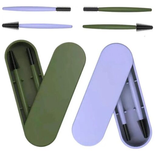 Reusable Eyelash Brush, Silicone Eyelash Brush 4 Pcs with Portable Case ( Green+Purple )