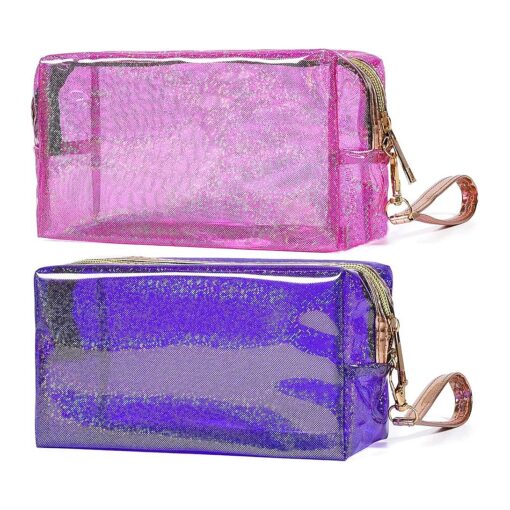 2Pcs Clear Makeup Bag, Waterproof Cosmetic Bags Portable Makeup Organizer Clutch Bag, Cute Portable Cosmetic bag Purse Toiletry Pouch for Women