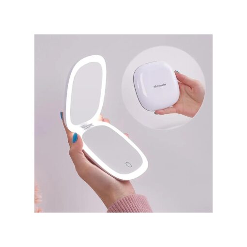 Compact LED Magnifying Travel Makeup-Mirror - 4 inches 1X/10X Magnification Small Hand Pocket Dimmable Double Sided USB Rechargeable Touch Screen, Portable Tabletop Cosmetic ( White )