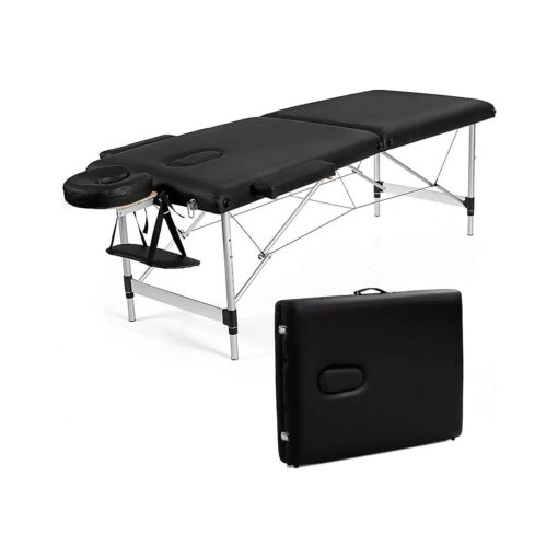 Giantex Portable Massage Table 84inch, Folding Lash Bed Aluminium Frame, Height Adjustable, 2 Fold Professional Facial Salon Tattoo Massage Bed Face Cradle Armrests Headrest Carrying Bag ( Black )