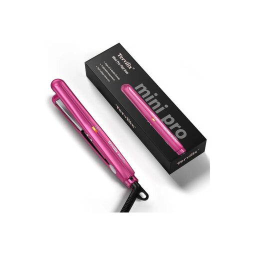 Terviiix Mini Flat Iron Adjustable Temperature, Travel-Size Mini Hair Straightener, Small Flat Irons for Short Hair/Curls Bangs, Ceramic Portable Tiny Hair Curler, Dual Voltage, Auto-Off, Pink, 1/2"