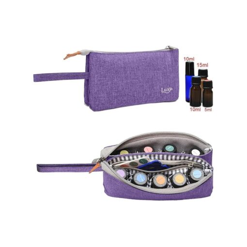 LUXJA Essential Oil Carrying Bag - Holds 9 Bottles ( 5ml-15ml, Also Fits for Roller Bottles ), Portable Organizer for Essential Oil and Small Accessories, Purple