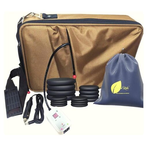 Hot Stones Massage Heater Bag Kit, 16 Basalt Hot Stone Warmer Set, Portable & Perfect for Salon and Home Use, Comes with Zipped Inner Bag for Hygienic Transportation and Car Adapter