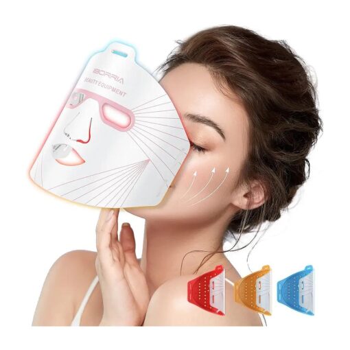 Led Face Mask Light Therapy, Red Light Therapy For Face, 3 Colors LED Skin Mask With Near infrared light, Skincare Device for All Skin Types at Home ( White )