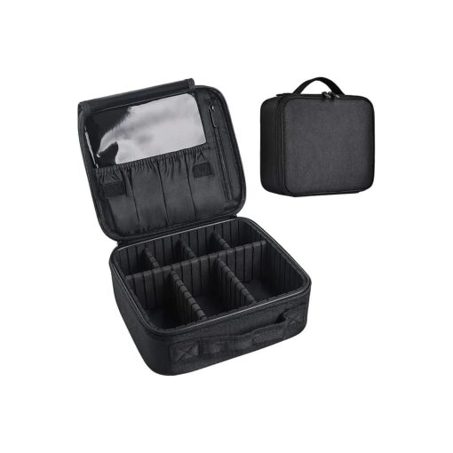 Travel Makeup Case, Cosmetic Train Case Organizer Portable Artist Storage Makeup Bag with Adjustable Dividers for Cosmetics Makeup Brushes Toiletry Jewelry Digital Accessories - Black