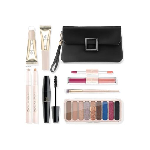 Color Nymph All In One Makeup Kit For Teens And Girls With Waterproof Handbag Makeup Kit Included 9 Colors Matte And Pearl Eyeshadow Palette Liquid Blush, Double Ended Lipgloss Concealer Brush Mascara