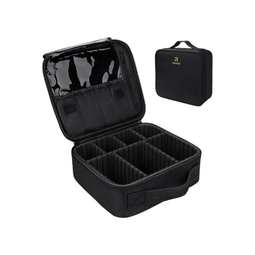 Relavel Travel Makeup Train Case Makeup Cosmetic Case Organizer Portable Artist Storage Bag with Adjustable Dividers for Cosmetics Makeup Brushes Toiletry Jewelry Digital Accessories Black