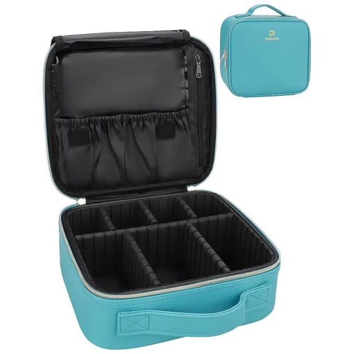 Relavel Travel Makeup Train Case Makeup Cosmetic Case Organizer Portable Artist Storage Bag with Adjustable Dividers for Cosmetics Makeup Brushes Toiletry Jewelry Digital Accessories Teal