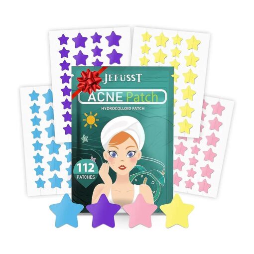 Star Acne Patches 112 Dots, Star Pimple Patch Pimple Patches Hydrocolloid Acne Patches for Face Cute Zit Patches Pimple Stickers Acne Dots - Purple, Blue, Green and Yellow