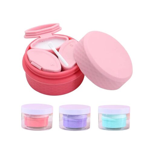 3 in 1 Travel Silicone Makeup Containers for Toiletries Shampoo Lotion Refillable Empty Jars with Spoon, Portable Containers for Trinkets Pills, including 3 Dispensers & 1 Protective Box ( Pink )