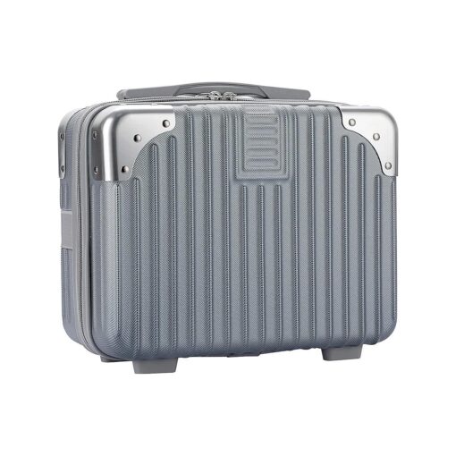 Portable Hard Shell Cosmetic Travel Case, Small Travel Hand Luggage with Elastic Band, Mini ABS Carrying Makeup Case Suitcase, Silver