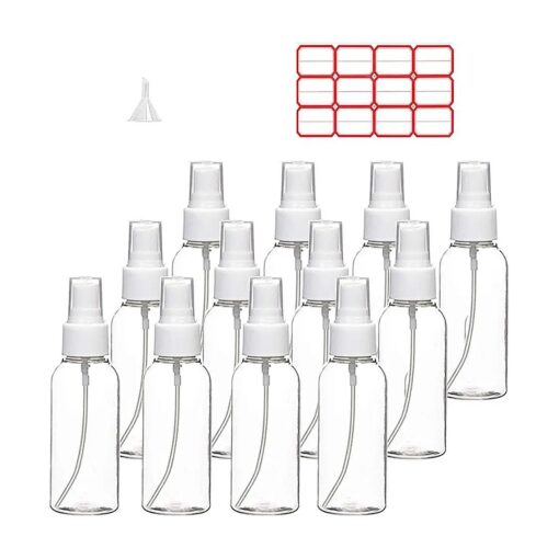 TINFO Spray Bottles, 12 Pack 4oz 120ml Clear Empty Fine Mist Plastic Mini Travel Bottle Set, Small Refillable Liquid Containers, 4 Ounce