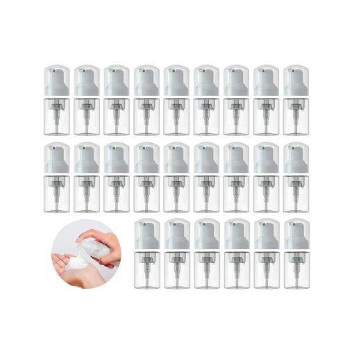 24 Pcs Empty Foam Pump Bottle 1oz/30ml Travel Size Plastic Pump Bottle Soap Bottle Portable Small Hand Sanitizer Dispenser Bottles, Refillable Clear Instant Foaming Bottles for Hand Lotion Shampoo