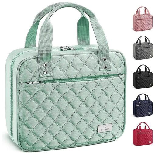 Travel Toiletry Bag for Women, Large Travel Makeup Bag Organizer with Detachable Mirror and Transparent Cosmetic Bag, Suitable for Travel Size Toiletries, Gifts for Women-Mint Green