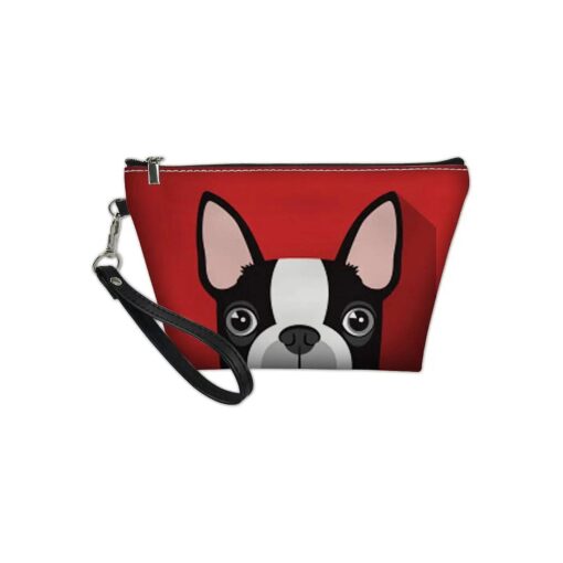 HUGS IDEA Dogs Cosmetic Bag PU Leather Travel Small Makeup Clutch Pouch Purse Pencil Case, Boston Terrier