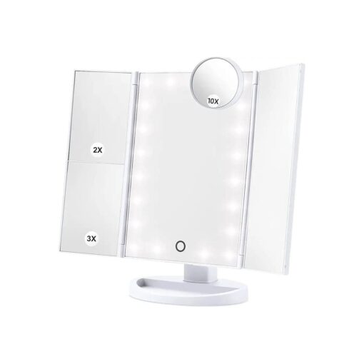 Makeup Mirror Vanity Mirror with Lights, Lighted Makeup Mirror with 1X 2X 3X 10X Magnifying, Touch Control Design, Dual Power Supply, Portable LED Makeup Mirror, Women Gift ( White+10X )