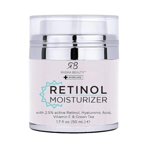 Radha Beauty Moisturizing Miracle Retinol Cream for Face - with 2.5 % Retinol, Hyaluronic Acid, Vitamin E and Green Tea, Luxury Night and Day Anti-Aging Wrinkle Cream 1.7 fl oz .