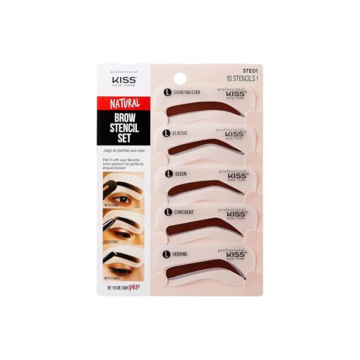 KISS NEW YORK, Professional Instant Brow Stamp and Stencil Kit Powder Stamp Eyebrow Shaping Kit ( Stencil-Natural ) 1 item,0.08 Ounce