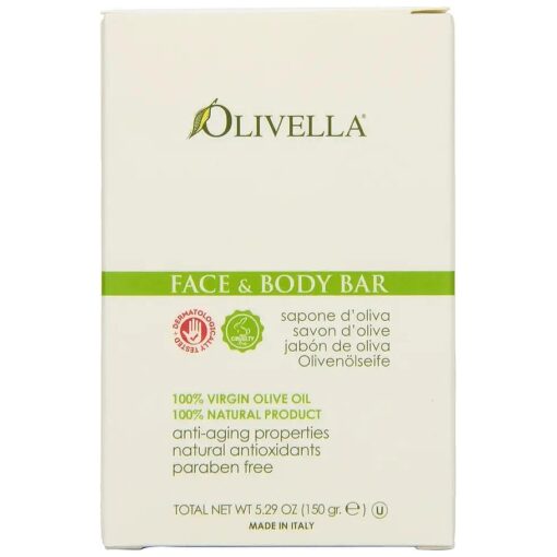 Olivella Face and Body Soap, Scented All-Natural 100 % Virgin Olive Oil from Italy, 5.29-Ounce Bars ( Pack of 12 )