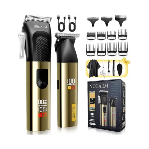 Professional Hair Clippers for Men - Cordless Barber Clippers Golden Zero Gapped T-Blade Hair Trimmer with LCD Display & Guide Combs Cutting Kit Haircut Machine for Family Grooming