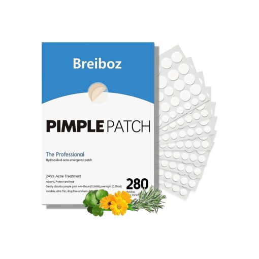 Pimple Patches for Face, Hydrocolloid Ace Patches, Zit Patches for Day and Night Invisible with Tea Tree, Salicylic Acid & Cica Oil-280 Patches,5 Size,2 Thickness