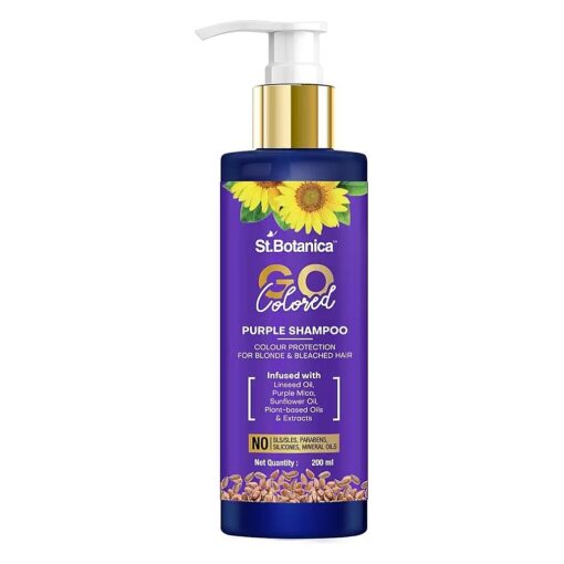 StBotanica GO Colored Purple Hair Shampoo - With Linseed, Purple Mica, Sunflower Oil, No SLS/Sulphate, Paraben, Silicones, Colors, 200ml