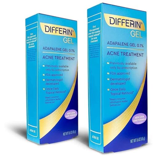 Differin Adapalene Gel 0.1 % Acne Treatment, 45 gram, 180-day supply, 1.6 Ounce ( Pack of 2 )