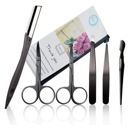 6PCS Eyebrow Tweezer and Scissor Set, Eyebrow Hair Trimmers Set, Nose Hair Removal Scissors, Eyebrow or Face Hair Removal Safety Razors for Man Woman