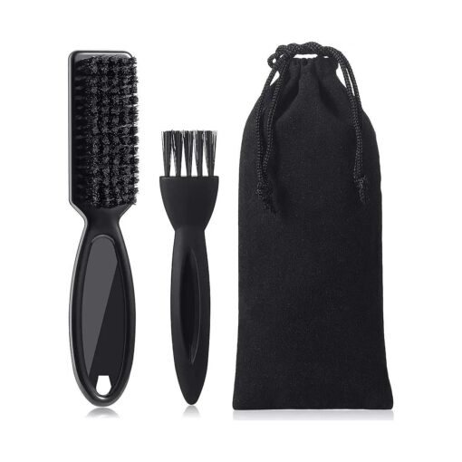 2 Pieces Hairdressing Barber Clipper Brush Tools Set, Include Clipper Blade Cleaning Brush Nylon Brush and Shaver Razor Trimmer Cleaning Brush with Drawstring Storage Pouch