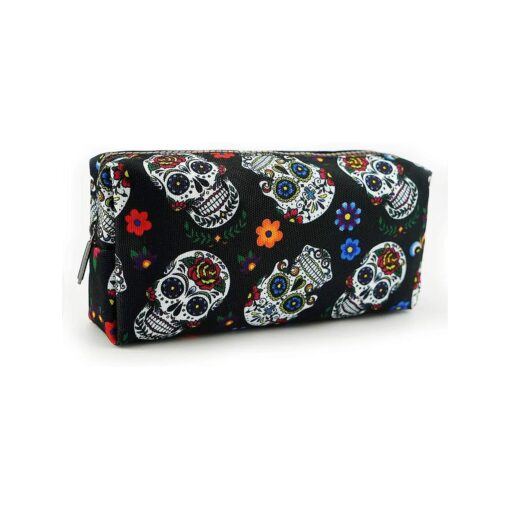 LParkin Sugar Skull Pencil Case Super Large Capacity Canvas Pen Bag Pouch Stationary Case Makeup Cosmetic Bag Gadget Box