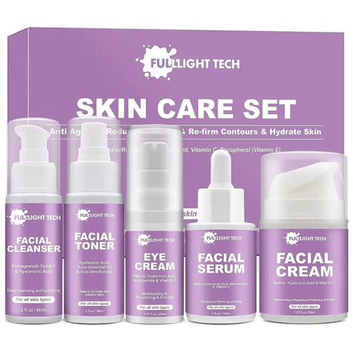 Gifts for Women, Anti Aging Skin Care Routine Kit, Reduce Wrinkles & Hydrate Skin, Facial Cleanser, Toner, Cream, Serum, Eye Cream Skincare Gift Set, Wife Mom Womens Gifts for Christmas Stocking Stuffers