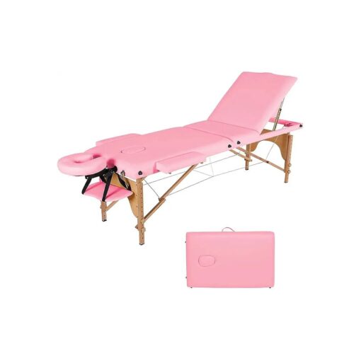 Massage Table Portable Massage Bed Spa Bed 84 Inch 3 Folding Height Adjustable Professional Portable Folding Massage Table, Spa Table Facial Cradle Salon Bed Tattoo Bed, PU Leather, Pink