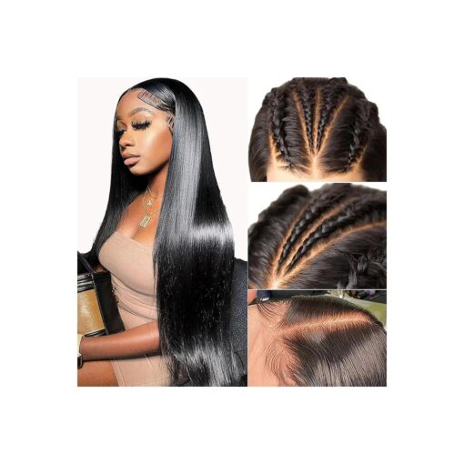 Pre Bleached Knots Straight Lace Front Wigs Human Hair Pre Plucked Bye Bye Knots 28 Inch 13x4 HD Lace Frontal Human Hair Wigs with Baby Hair 180 Density Glueless Wigs Human Hair Natural Black ( 28 inch )