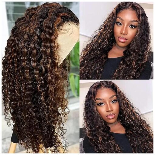 Bele Glueless Wigs Human Hair Ombre Wig 1B/30 Water Wave 7x5 HD Lace Closure Wig 180 % Density Wear and Go Pre Cut Glueless 12A Remy Human Hair Brazlian Wig Pre Plucked for Beginners 24 inch