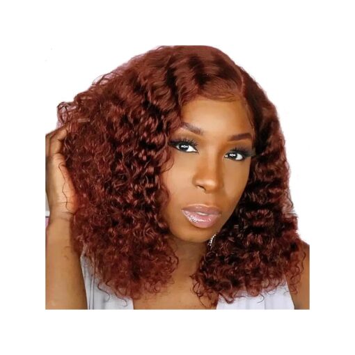 Wear and Go Glueless Wigs Human Hair Pre Cut Reddish Brown Colored Curly Lace Front Bob Wigs Human Hair Pre Plucked 4x4 Transparent Wigs For Beginner 200 % Density Kinky CURLY Wig for Black Women 14"