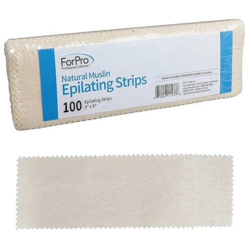 ForPro Natural Muslin Epilating Strips, Tear-Resistant, Pre-Cut Strips for Hair Removal, 3" W x 9" L, 100-Count