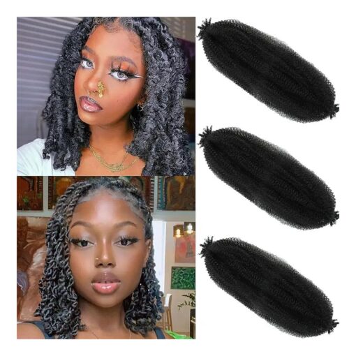 Springy Afro Twist Hair 8 Inch 3 Packs Pre Fluffed Marley Twist Braiding Hair for Black Women ( 8 inch, 3 Packs, 1B )