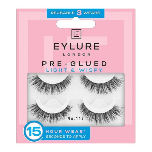 Eylure Pre-Glued Wispy Light Texture Eyelashes, No.117, Twin Pack