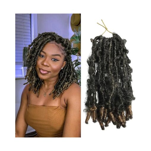 YEBO 7 Packs Butterfly Locs Hair Pre Looped Hair for Distressed Locs Crochet Hair 12 inch Naural Black Color Synthetic Hair Extensions ( 12inch/T27 )