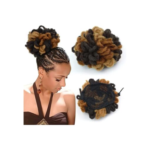 Yinmei Baibian Braided Locs Ponytail Afro Locs Bun Drawstring Pony Tail Dreadlock Hairpiece for Black Women Chignon Faux Locs Synthetic Clip in on Hair Extensions ( 4/27/30 # )