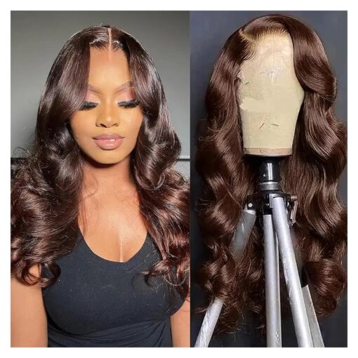 18 Inch 13x6 Body Wave Lace Front Wigs Human Hair 180 Density Chocolate Brown Lace Front Wigs Human Hair Pre Plucked Glueless Transparent Lace Frontal ( # 4 Colored ) Wig Pre Plucked with Baby Hair