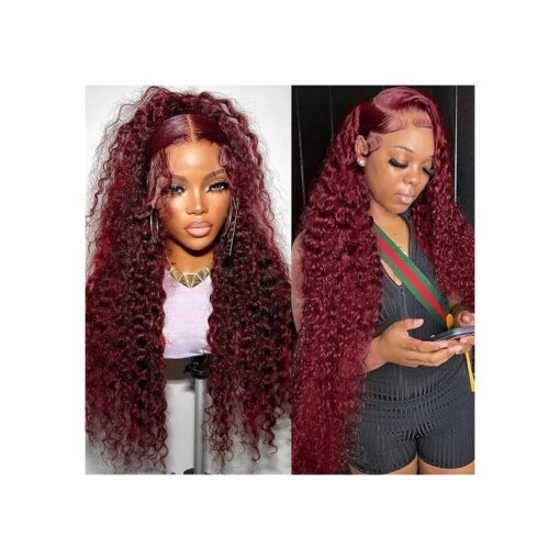 Burgundy Lace Front Wigs Human Hair Pre Plucked 99J Deep Wave Wigs 13x4 HD Lace Frontal Wigs for Women Red Colored Curly Wigs Human Hair Lace Front Wigs Brazilian Virgin Human Hair 22 Inch