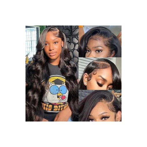 5x5 HD Lace Closure Wigs Human Hair 250 % Density Glueless Wigs for Beginners Pre Plucked Pre Cut Body Wave Lace Front Wigs Human Hair Closure Wigs for Women Natural Black 22 Inch