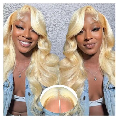 Glueless Wigs Human Hair Pre Plucked Pre Cut Blonde 613 Lace Front Wig Human Hair 4x4 Body Wave 180 % Density Baby Hair Brazilian Virgin Human Hair Wig ( 22 Inch )