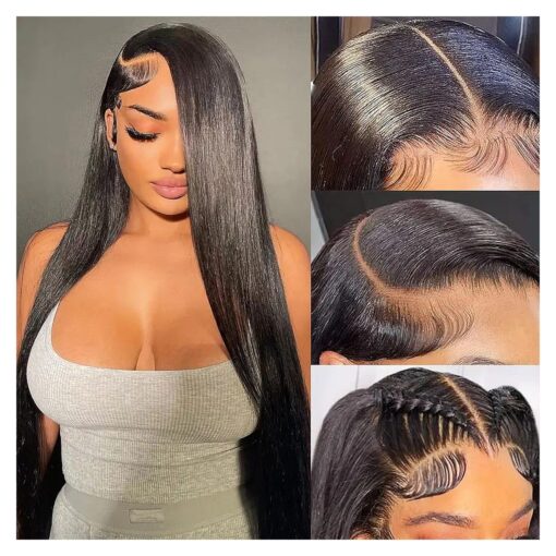 Straight Lace Front Wigs Human Hair 13x4 Transparent HD Lace Front Wigs Human Hair Pre Plucked 180 % Density Straight Lace Frontal Wigs Human Hair with Baby Hair for Women 24 Inch