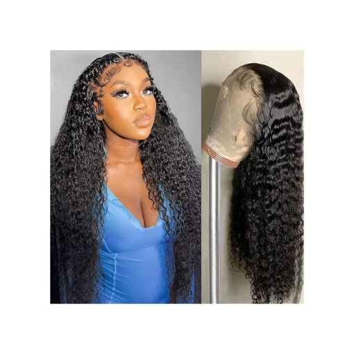 Deep Wave Lace Front Wigs Human Hair for Women 13x4 HD Transparent Lace Frontal Wigs Human Hair Curly Glueless Wigs Pre Plucked with Baby Hair Wet and Wavy Lace Front Wigs 30 inch