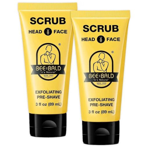 2-Pack BEE BALD SCRUB Exfoliating Pre-Shave deep cleans & removes pore clogging dirt, oil & dry, flaky skin, Prepares skin for a 'super close shave ' leaving it 'smoother than a baby 's behind ' 3 Fl Oz